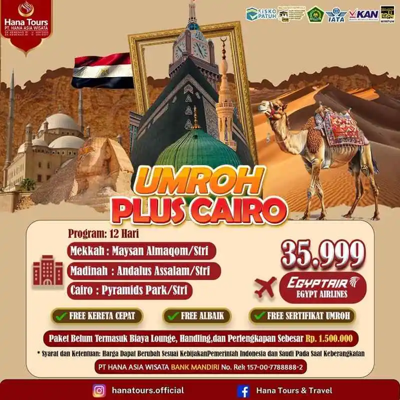Umroh plus cairo mesir. Bonus kereta cepat!