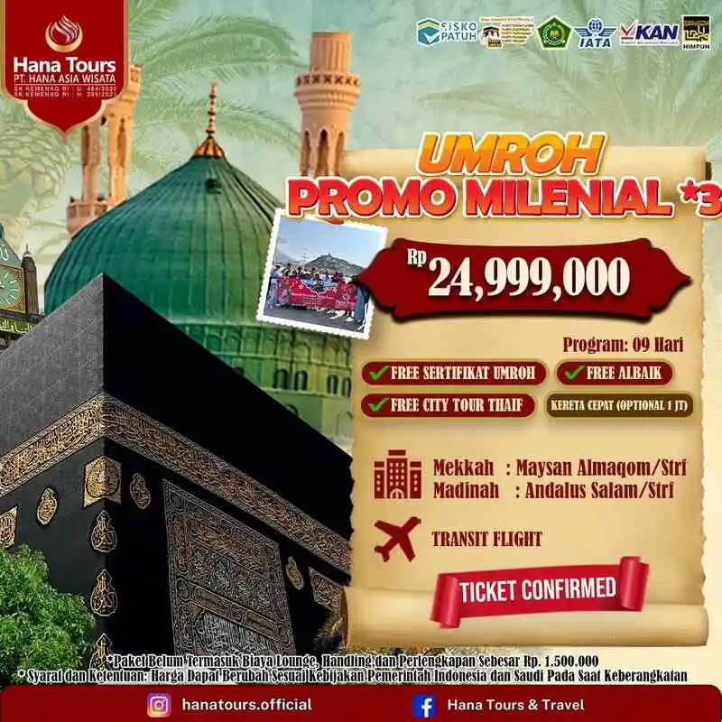 Umroh promo milenial Rp 24 jutaan. Bonus city tour Thaif!